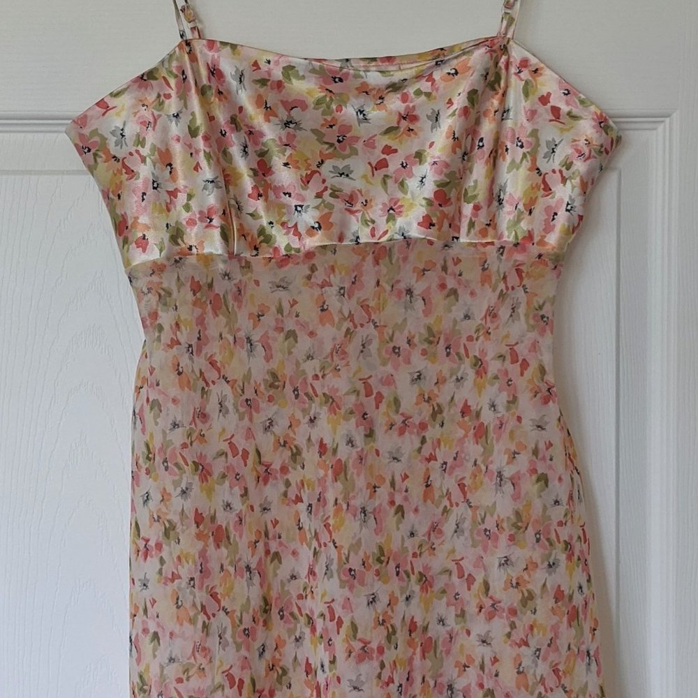 Satin & Chiffon Floral Chemise Nightie - M